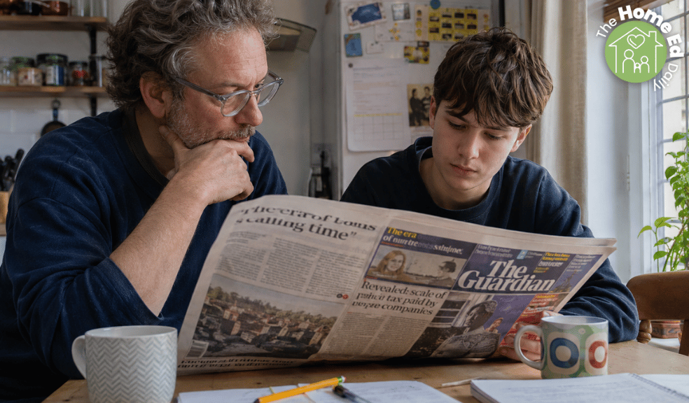 Childism, home education, and the politics of treating children as people Parent and child sitting together at a kitchen table reading a newspaper. The Home Ed Daily