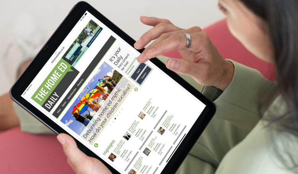 "The Home Ed Daily" home education website being viewed on a tablet