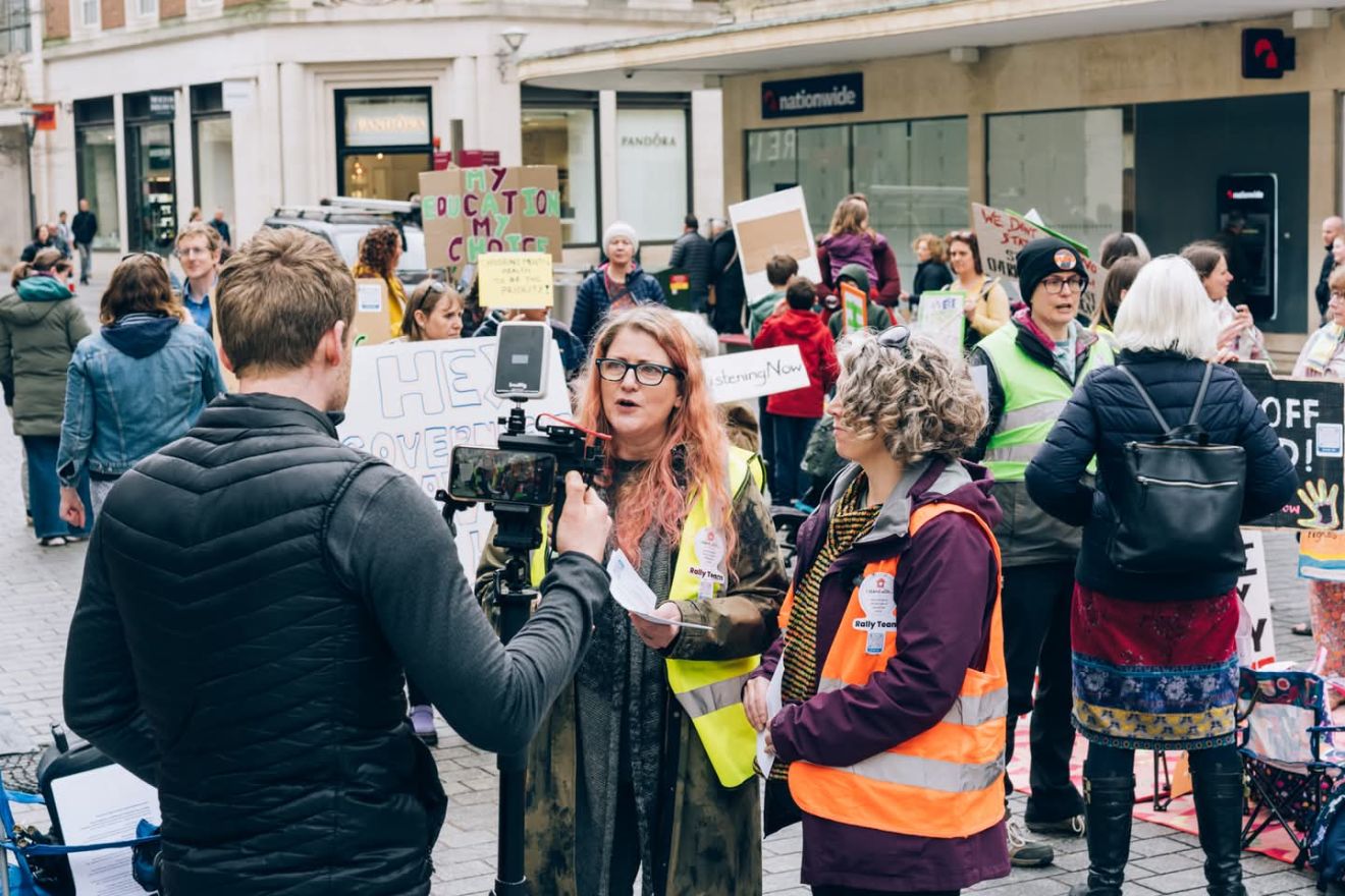 Parents in Exeter rally against the Children’s Wellbeing and Schools Bill