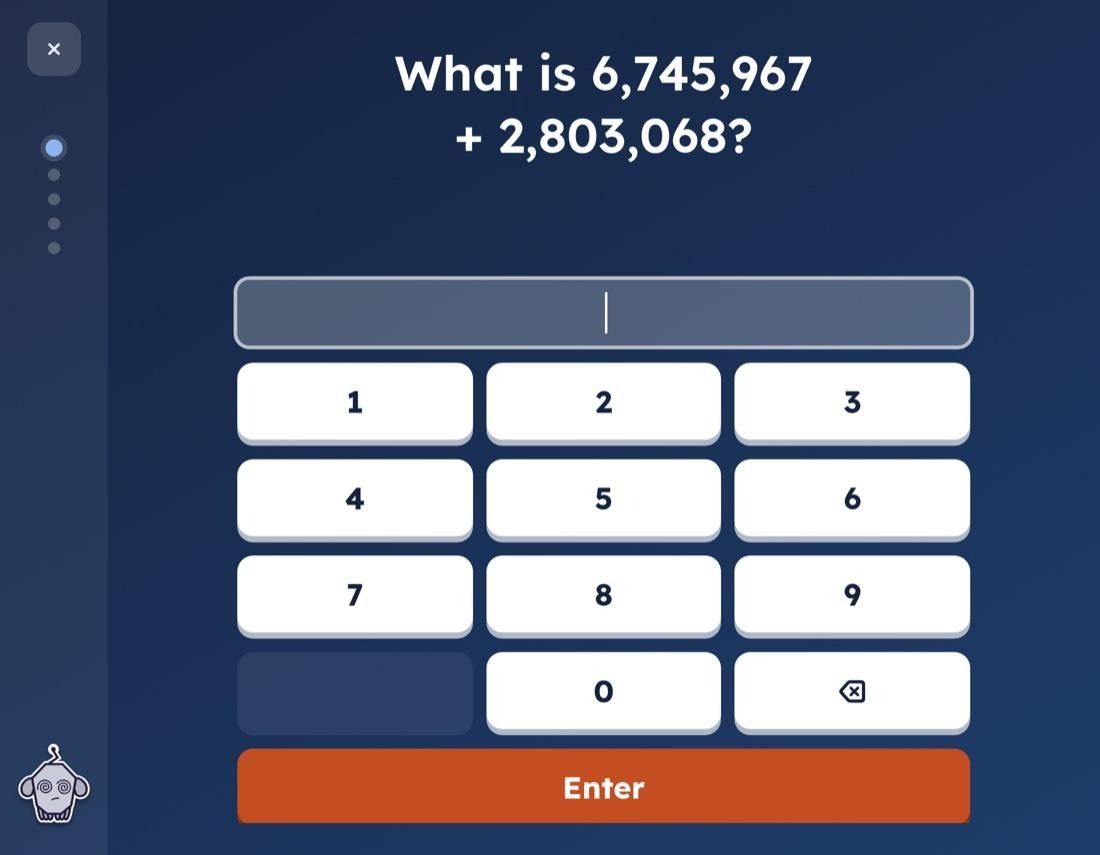 BrightWren maths question interface on a tablet
