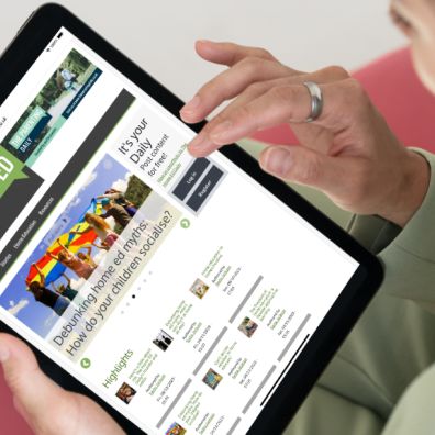 "The Home Ed Daily" home education website being viewed on a tablet